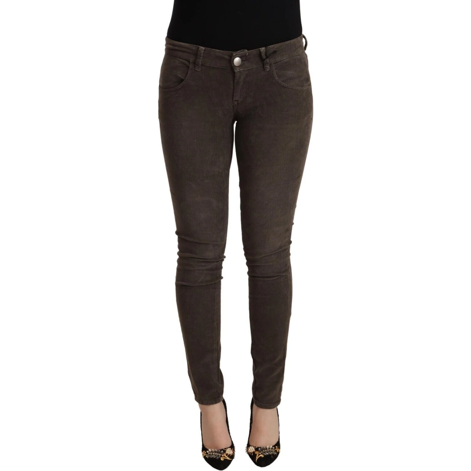 Brown Cotton Slim Fit Denim Low Waist Jeans