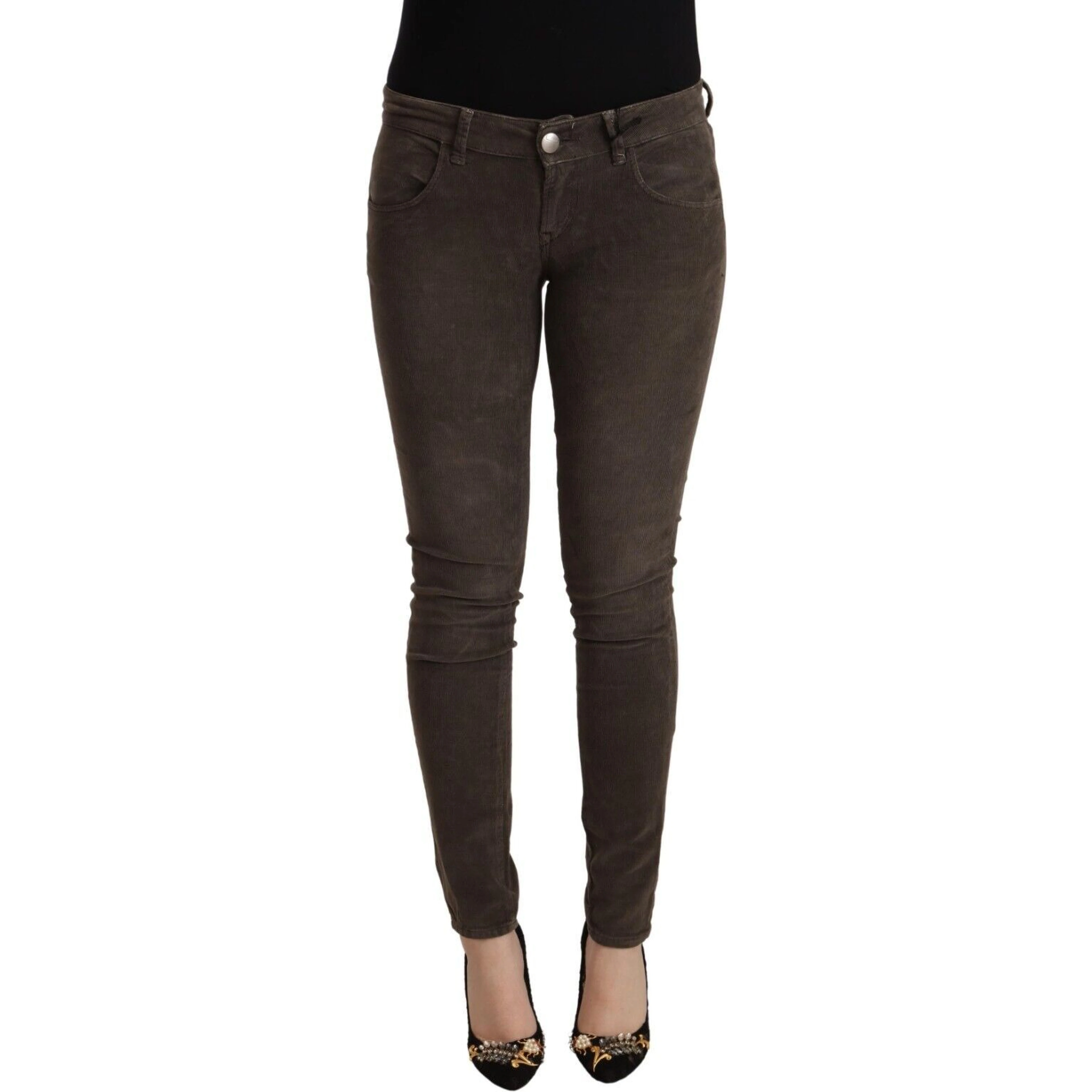 Brown Cotton Slim Fit Denim Low Waist Jeans