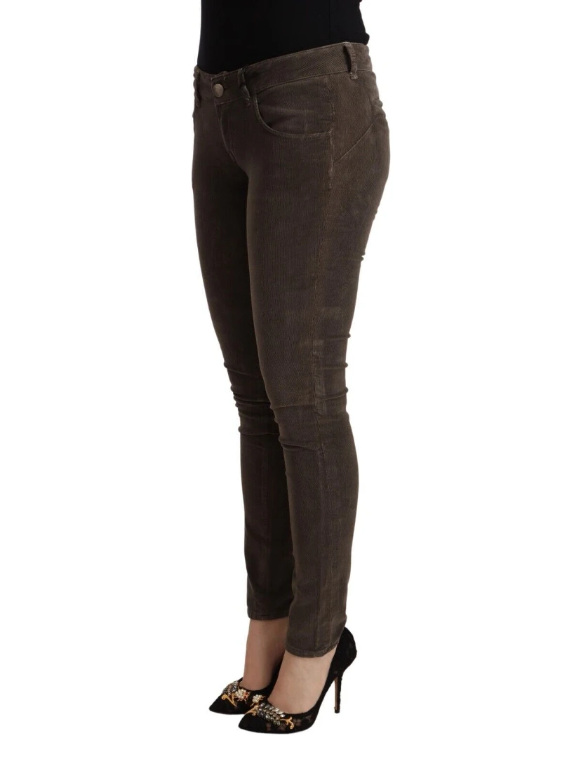 Brown Cotton Slim Fit Denim Low Waist Jeans