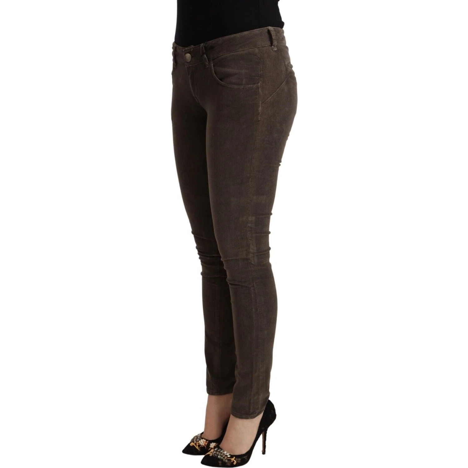 Brown Cotton Slim Fit Denim Low Waist Jeans