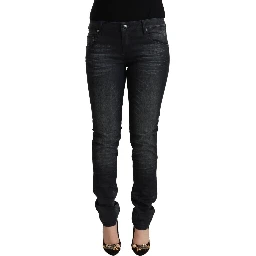 Black Washed Cotton Low Waist Slim Fit Denim Jeans
