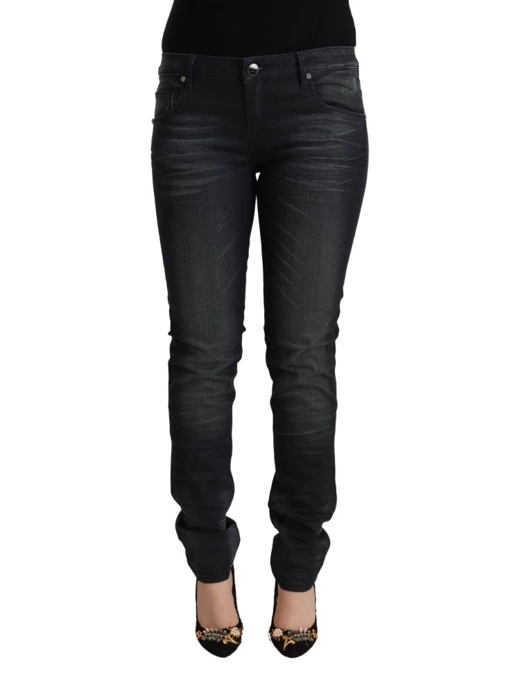 Black Washed Cotton Low Waist Slim Fit Denim Jeans