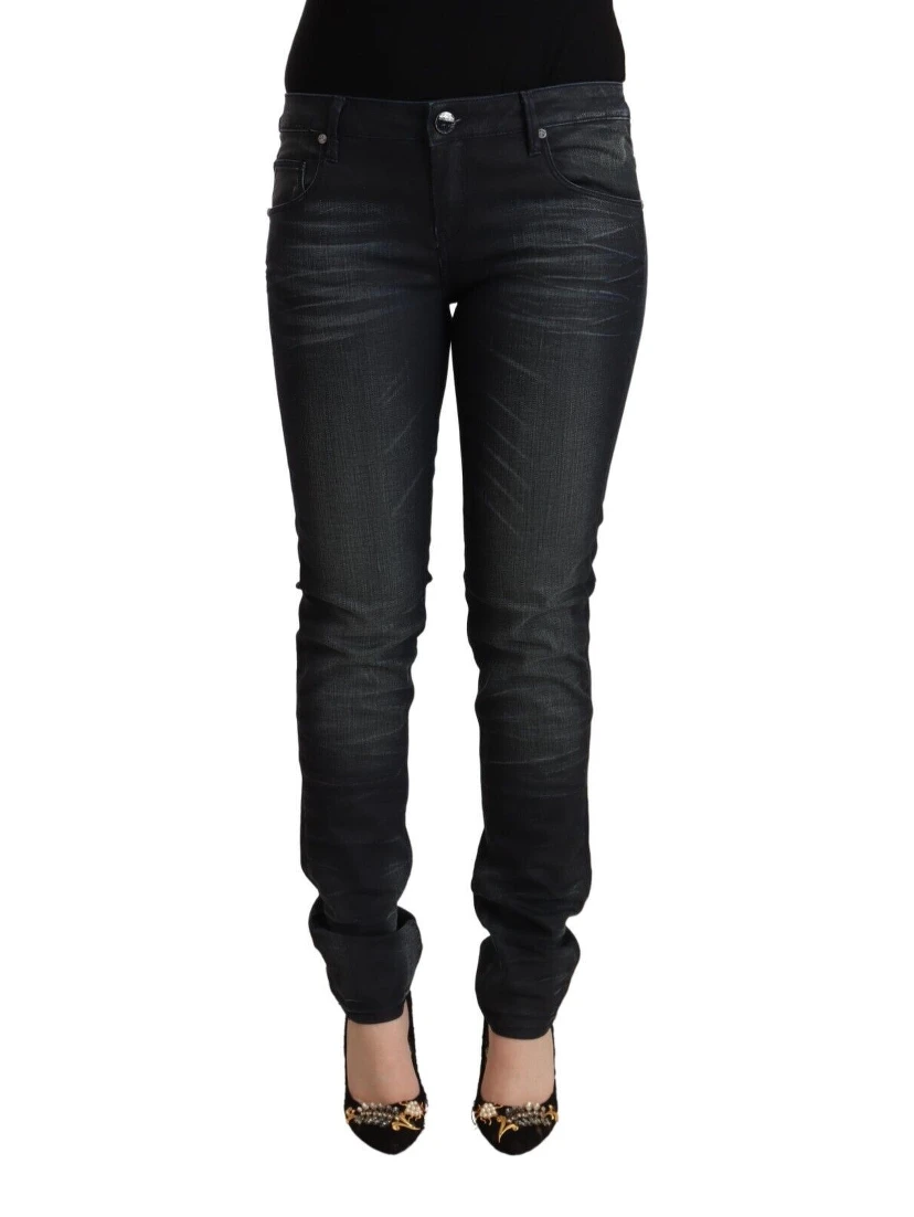 Black Washed Cotton Low Waist Slim Fit Denim Jeans