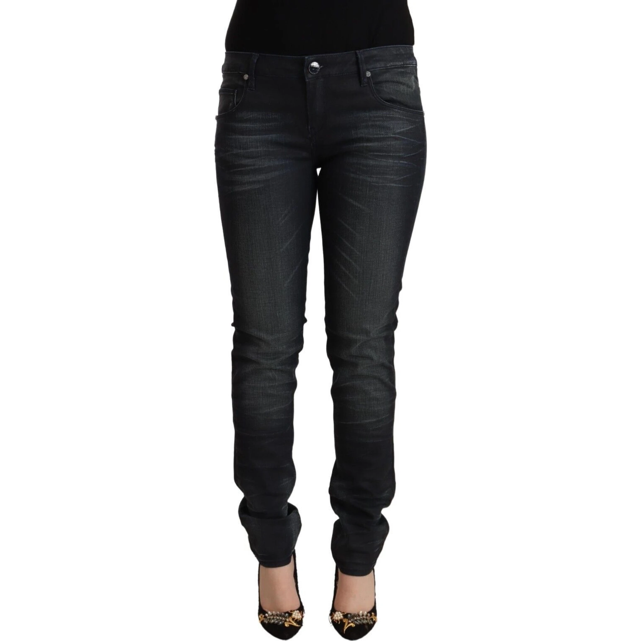 Black Washed Cotton Low Waist Slim Fit Denim Jeans