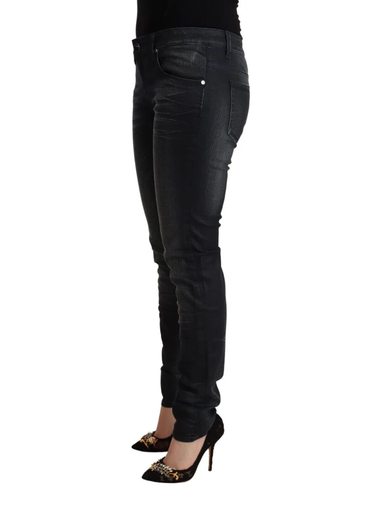 Black Washed Cotton Low Waist Slim Fit Denim Jeans alternative