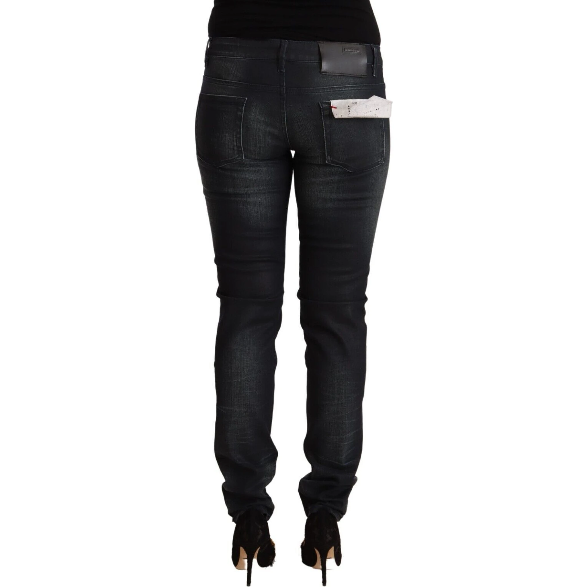 Black Washed Cotton Low Waist Slim Fit Denim Jeans