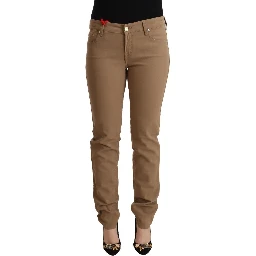 Brown Cotton Stretch Mid Waist Skinny Pants
