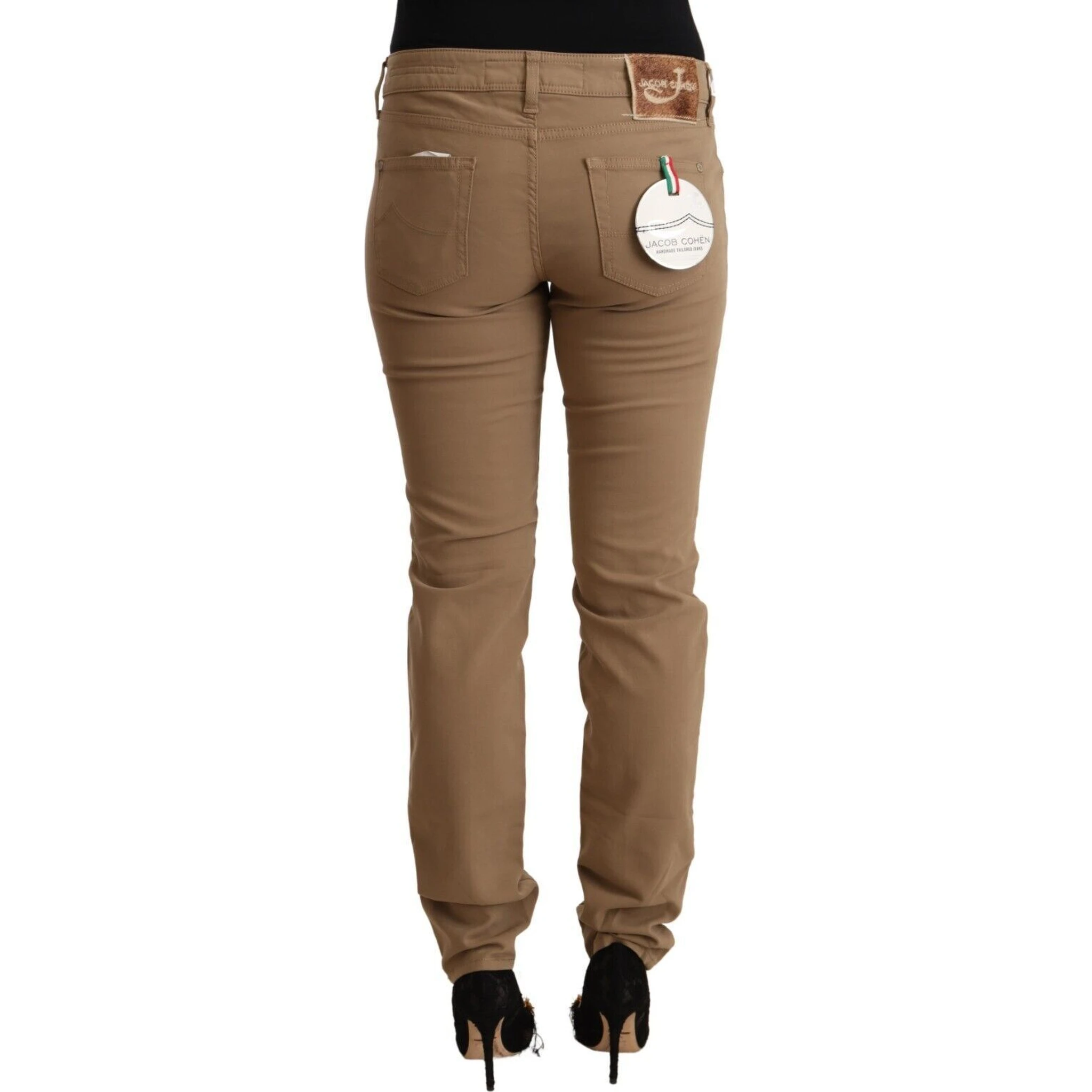 Brown Cotton Stretch Mid Waist Skinny Pants