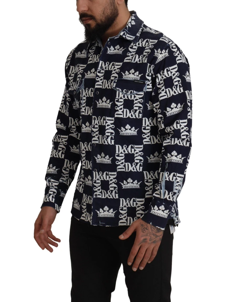 Blue Denim Stretch DG Crown Logo Casual Shirt alternative