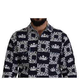 Blue Denim Stretch DG Crown Logo Casual Shirt