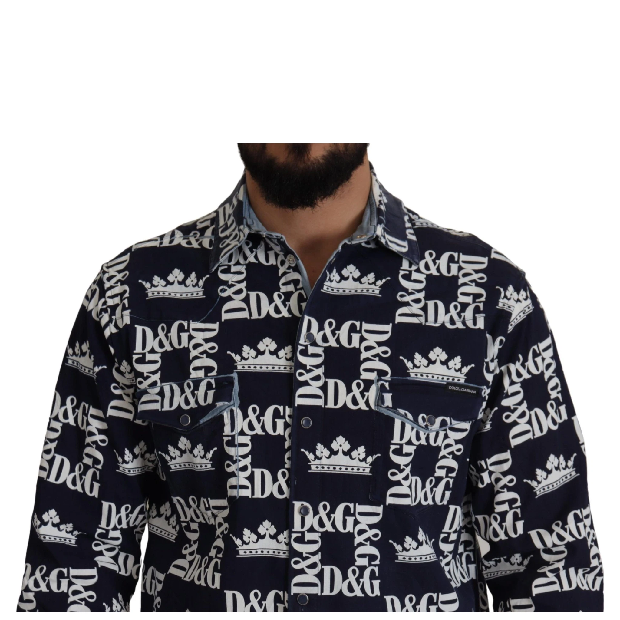 Blue Denim Stretch DG Crown Logo Casual Shirt