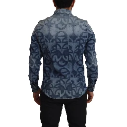 Blue Denim Stretch DG Logo Casual Mens Slim Shirt