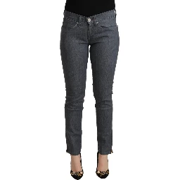 Gray Cotton Low Waist Skinny Denim Jeans