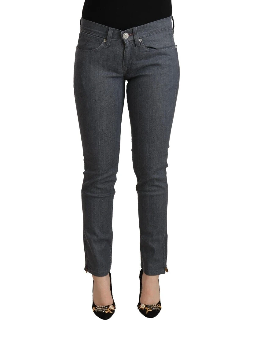 Gray Cotton Low Waist Skinny Denim Jeans