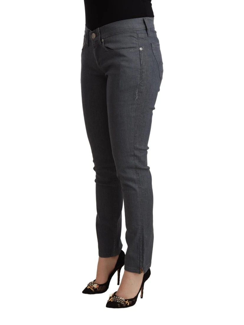 Gray Cotton Low Waist Skinny Denim Jeans