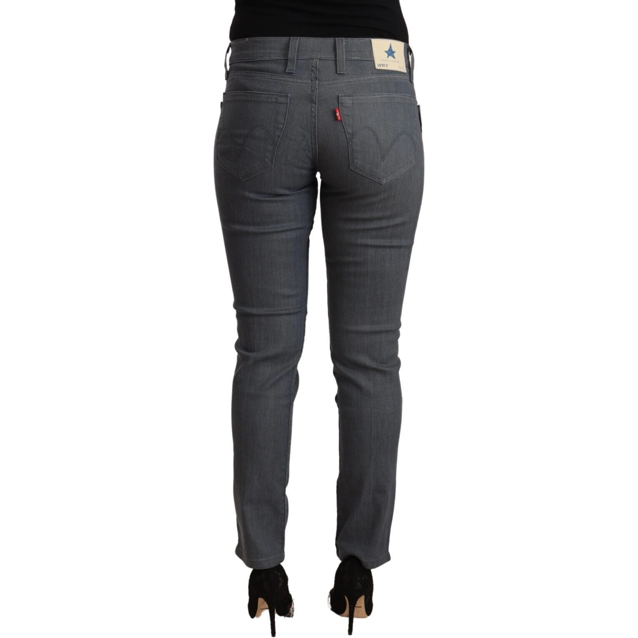 Gray Cotton Low Waist Skinny Denim Jeans