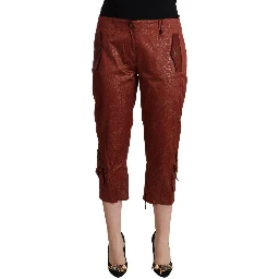 Brown Lurex Mid Waist Cotton Cropped Capri Pants