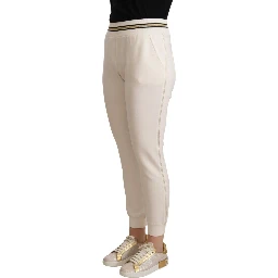 White Polyester Mid Waist Jogger Pants