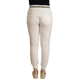 White Polyester Mid Waist Jogger Pants