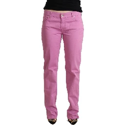 Pink Cotton Low Waist Denim Tapered Jeans