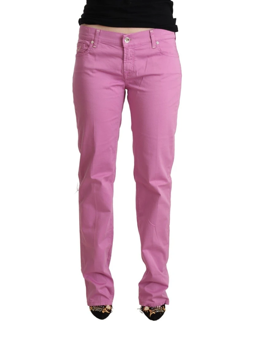 Pink Cotton Low Waist Denim Tapered Jeans