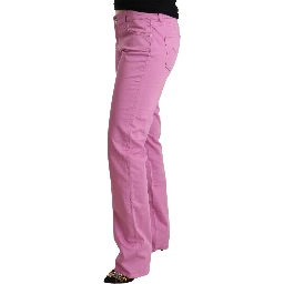 Pink Cotton Low Waist Denim Tapered Jeans