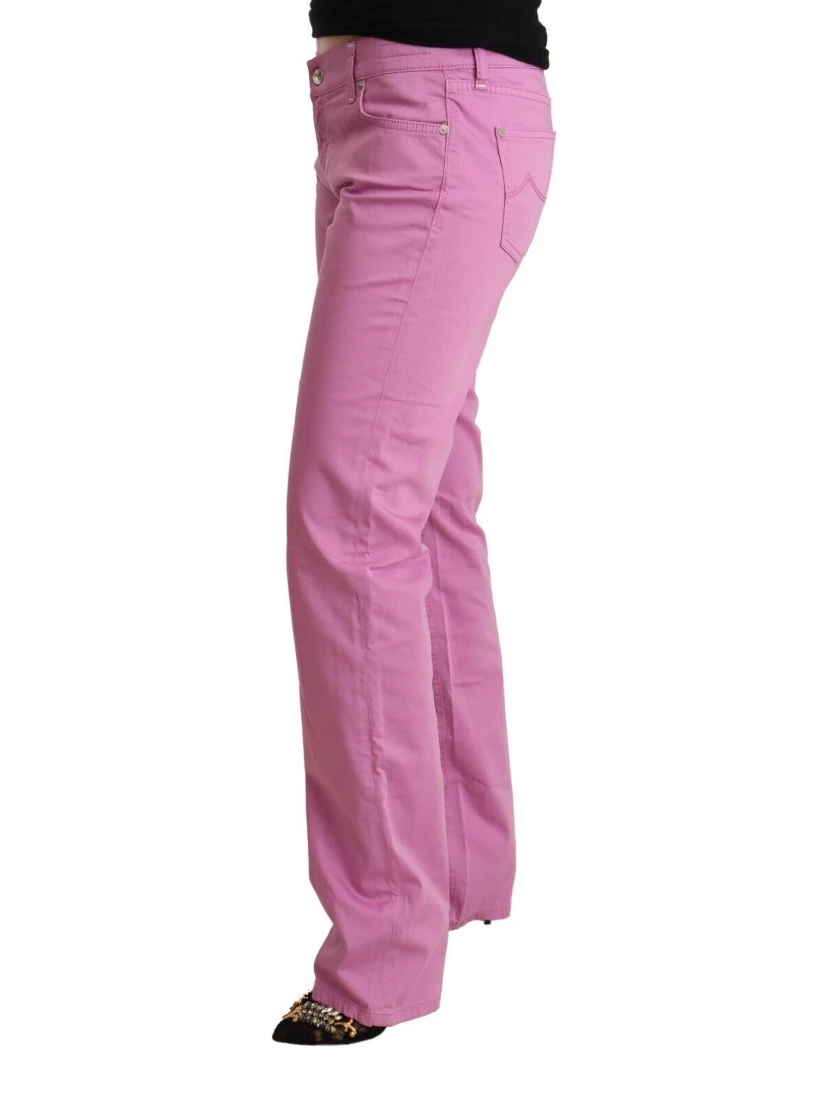 Pink Cotton Low Waist Denim Tapered Jeans