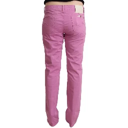 Pink Cotton Low Waist Denim Tapered Jeans