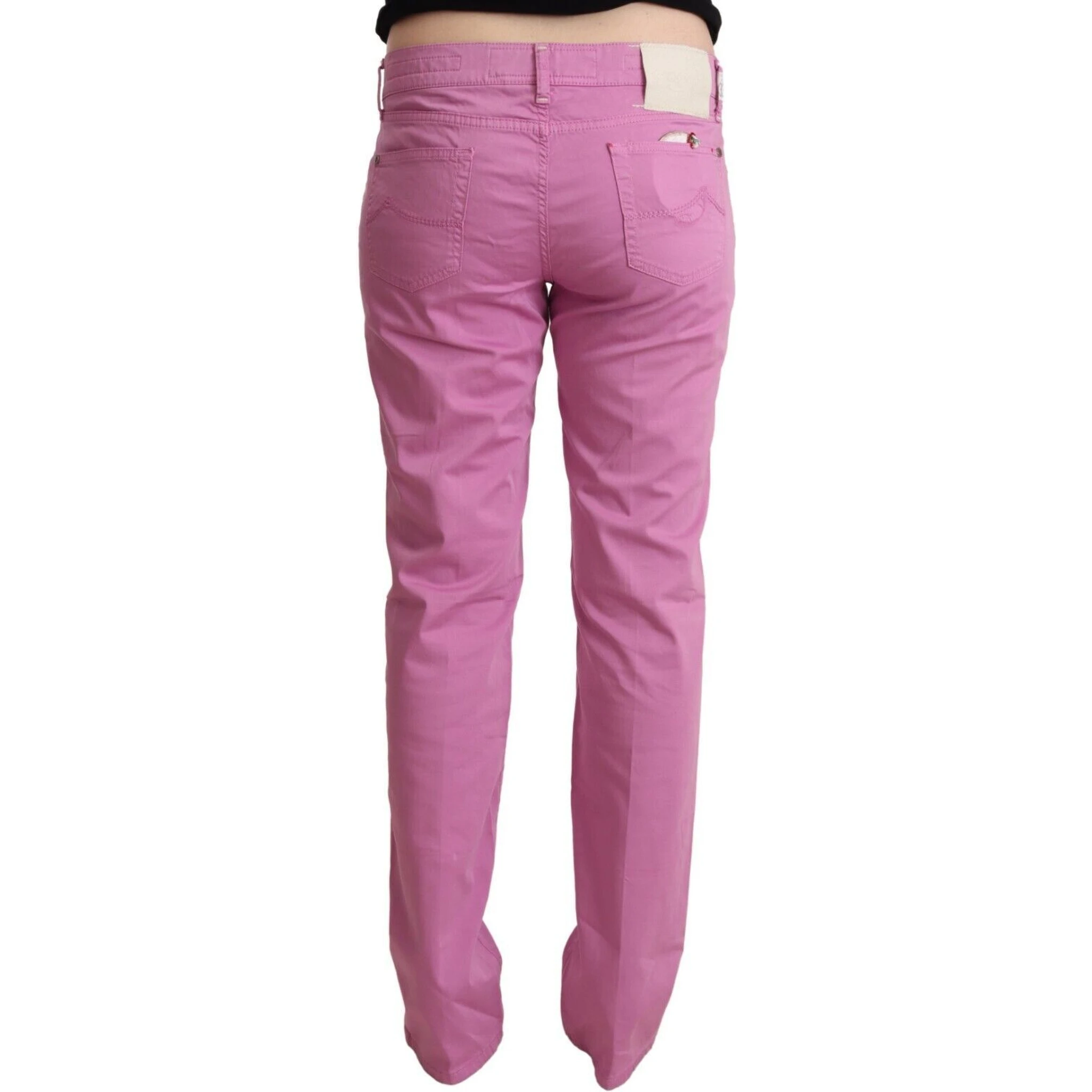 Pink Cotton Low Waist Denim Tapered Jeans