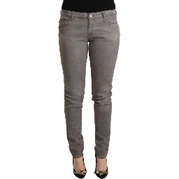 Gray Cotton Low Waist Skinny Push Up Denim Jeans