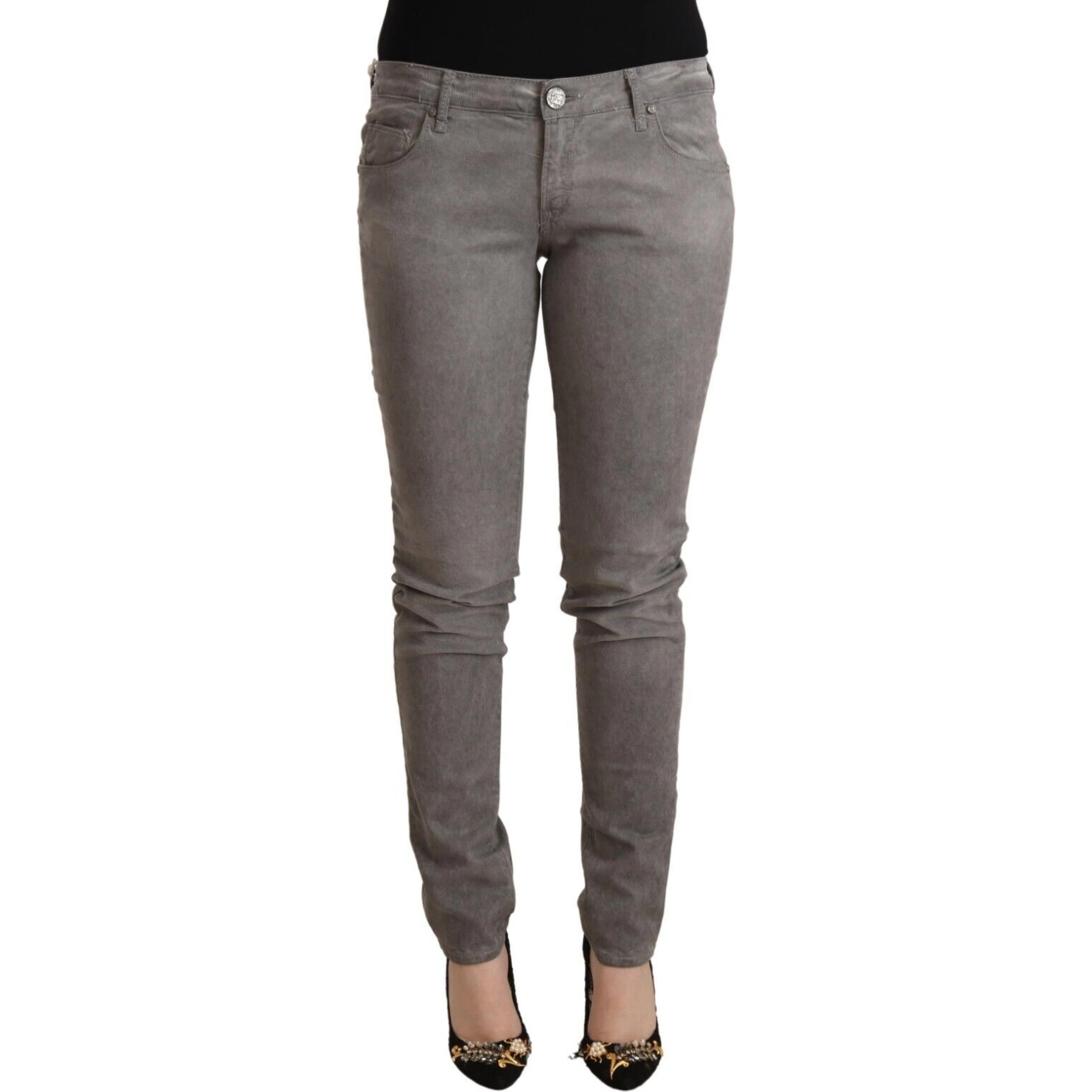 Gray Cotton Low Waist Skinny Push Up Denim Jeans