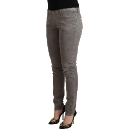 Gray Cotton Low Waist Skinny Push Up Denim Jeans