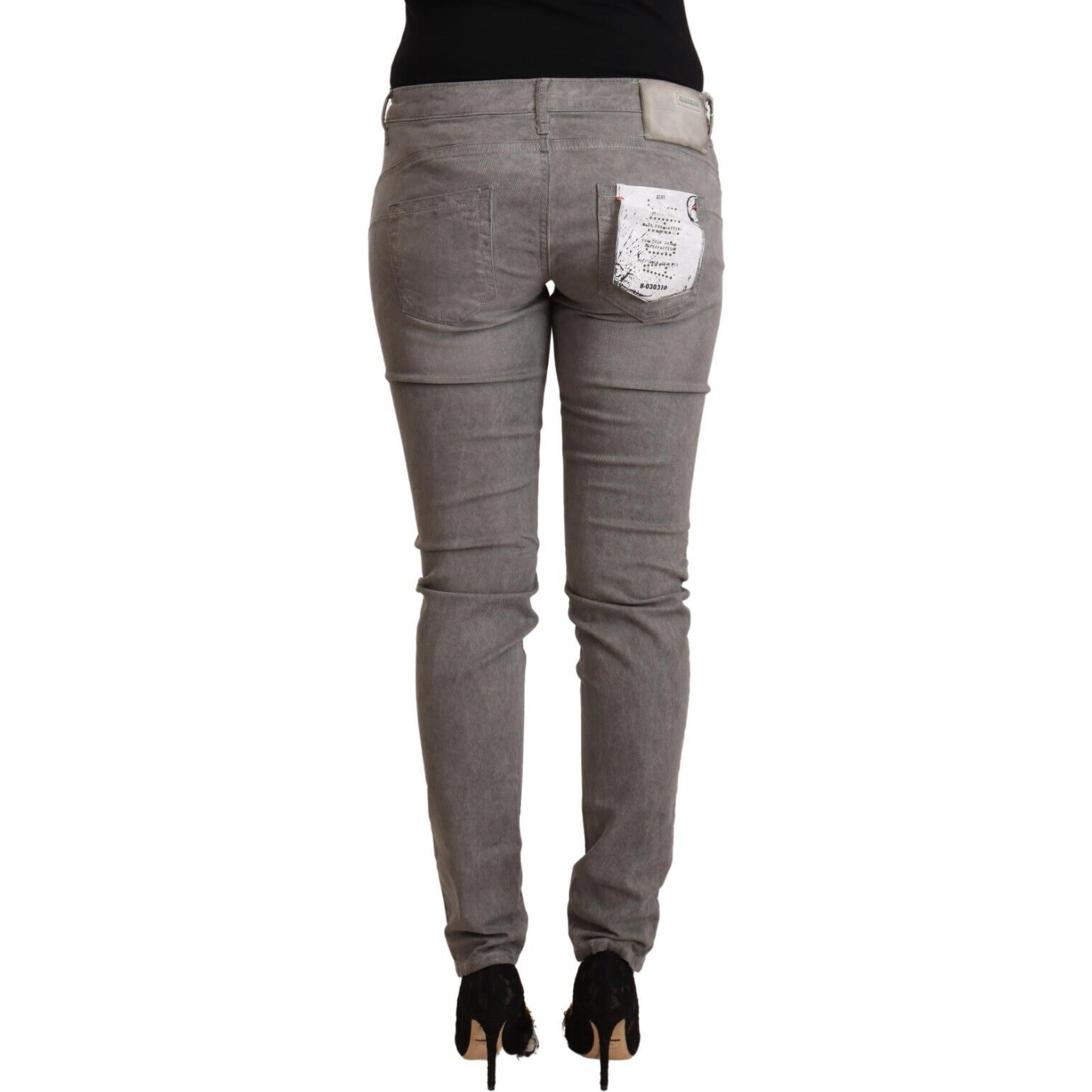 Gray Cotton Low Waist Skinny Push Up Denim Jeans