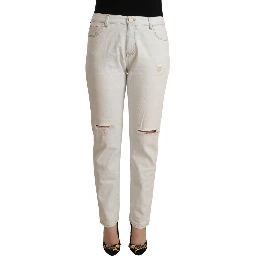 White Cotton Distressed Mid Waist Skinny Denim Jeans