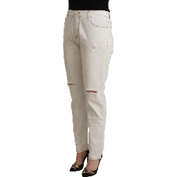 White Cotton Distressed Mid Waist Skinny Denim Jeans