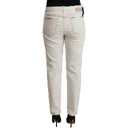White Cotton Distressed Mid Waist Skinny Denim Jeans