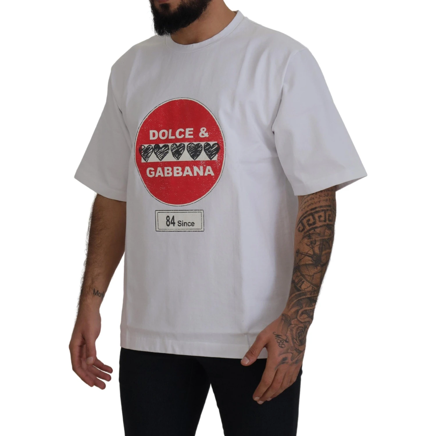White Amor Heart Cotton Crewneck T-shirt