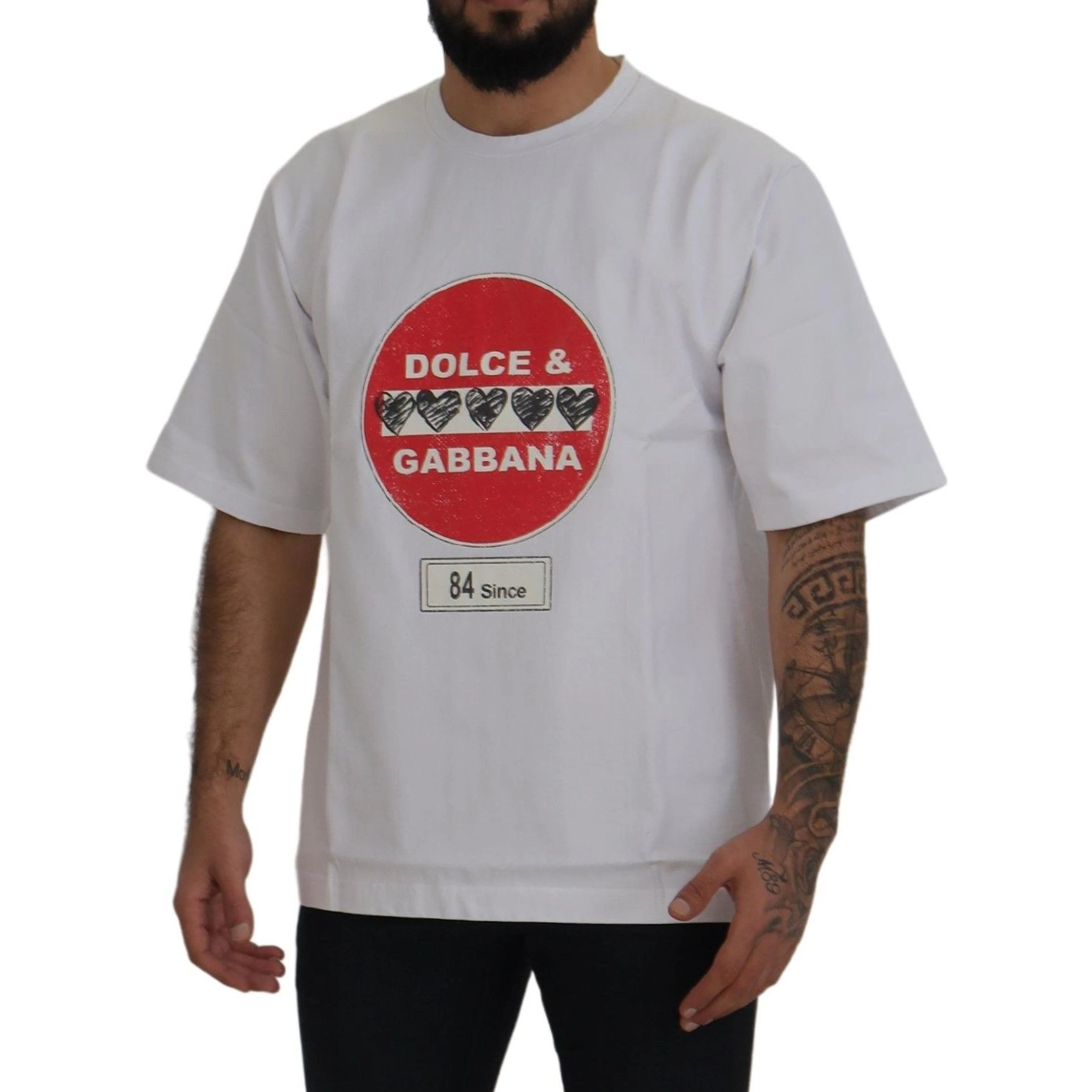 White Amor Heart Cotton Crewneck T-shirt