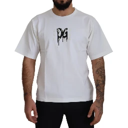 White Logo Print Cotton Crewneck T-shirt
