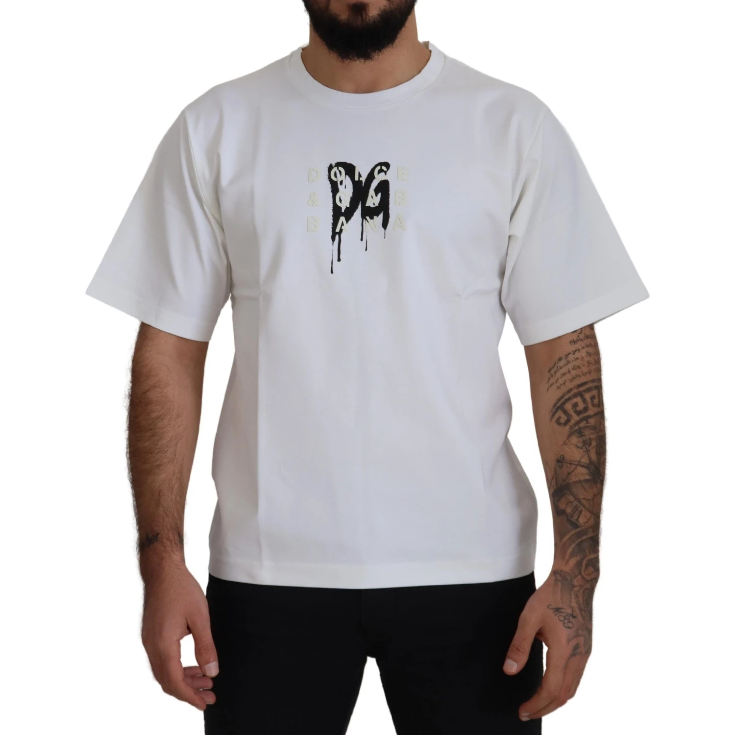 White Logo Print Cotton Crewneck T-shirt