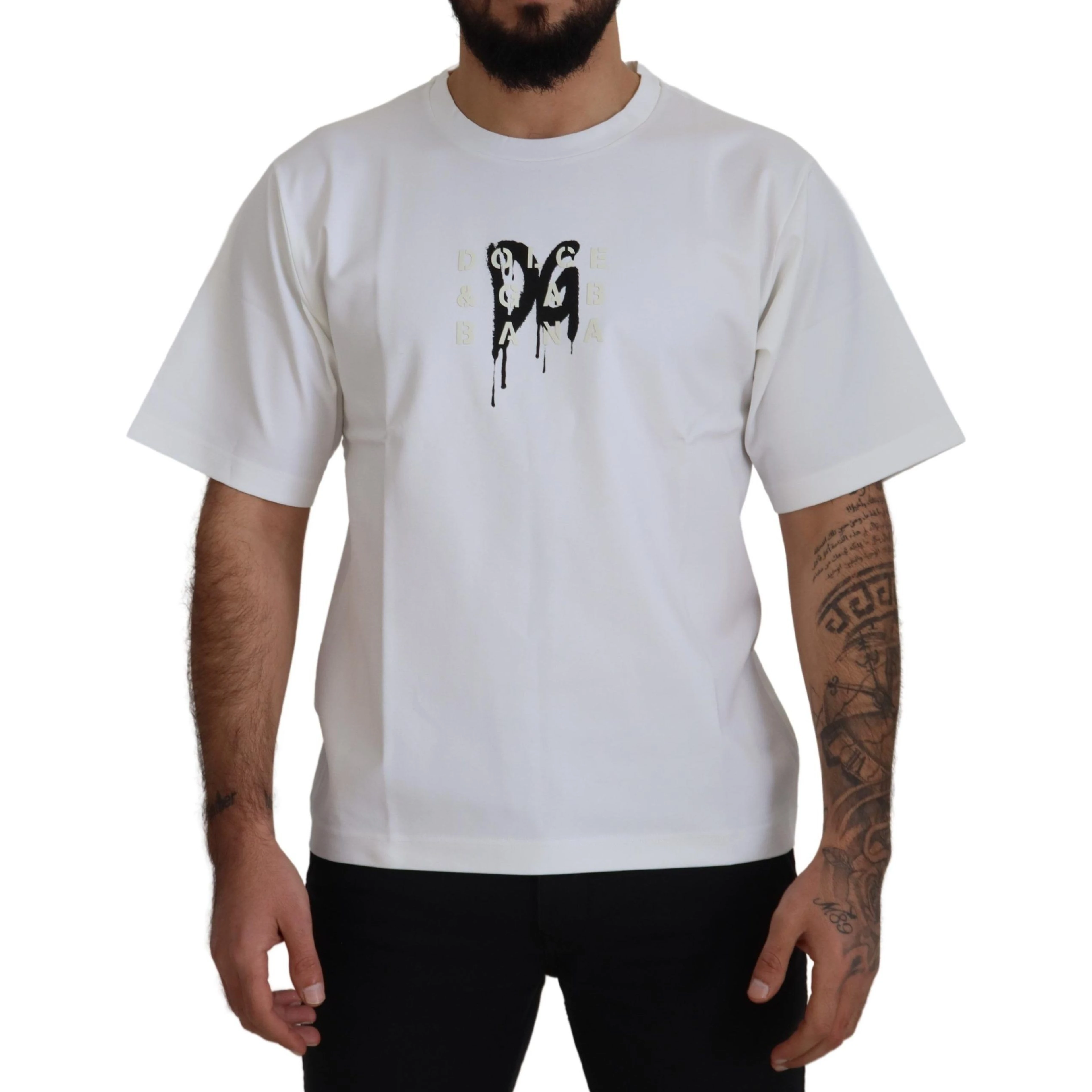 White Logo Print Cotton Crewneck T-shirt