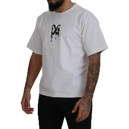 White Logo Print Cotton Crewneck T-shirt