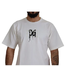 White Logo Print Cotton Crewneck T-shirt