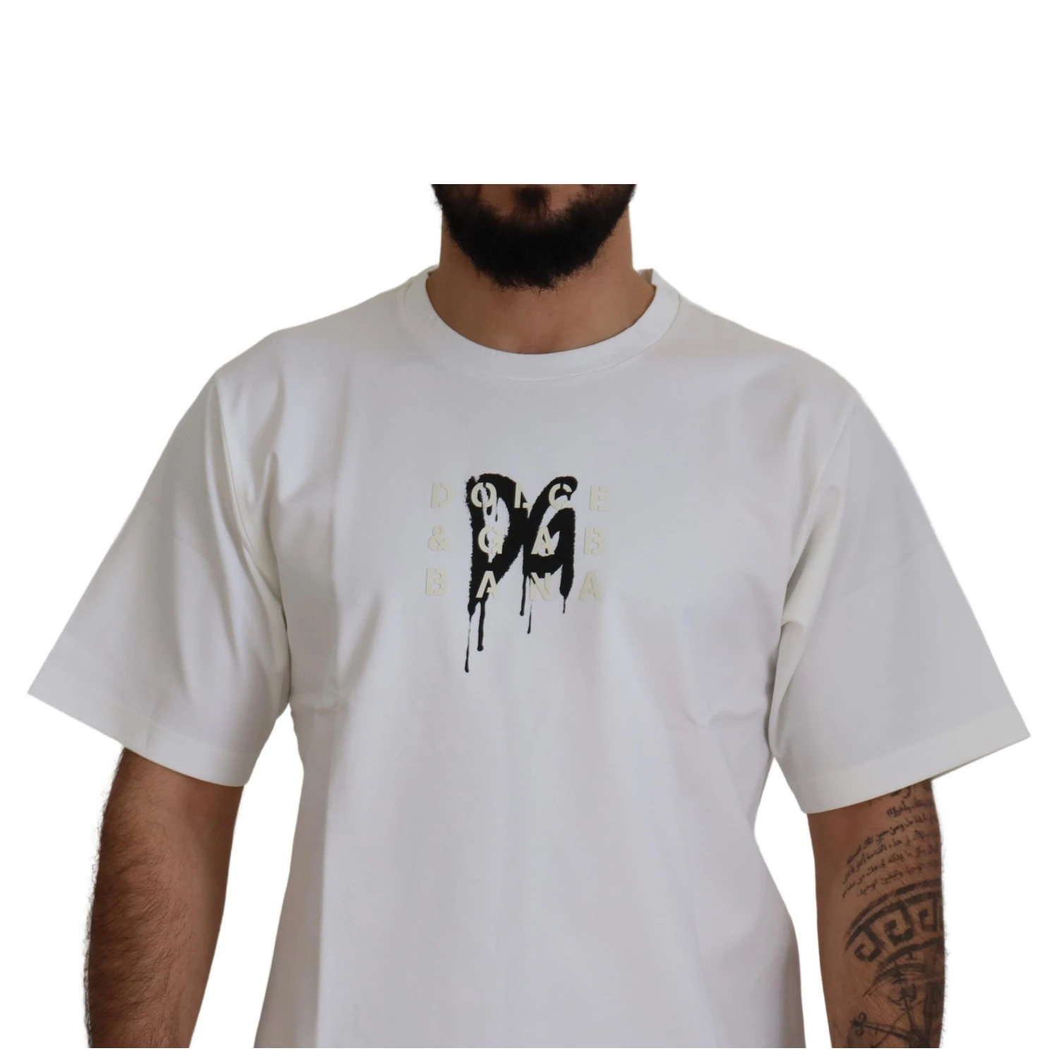 White Logo Print Cotton Crewneck T-shirt