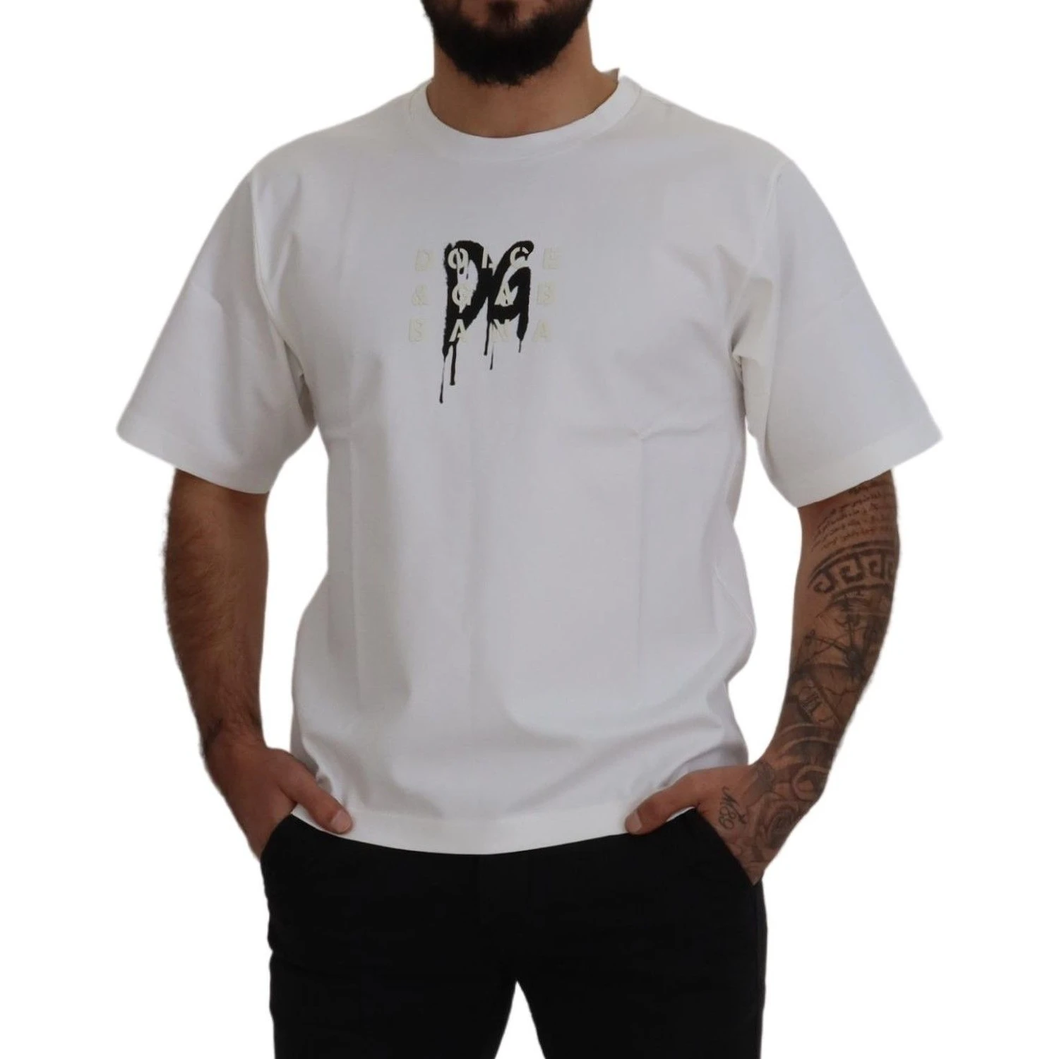 White Logo Print Cotton Crewneck T-shirt
