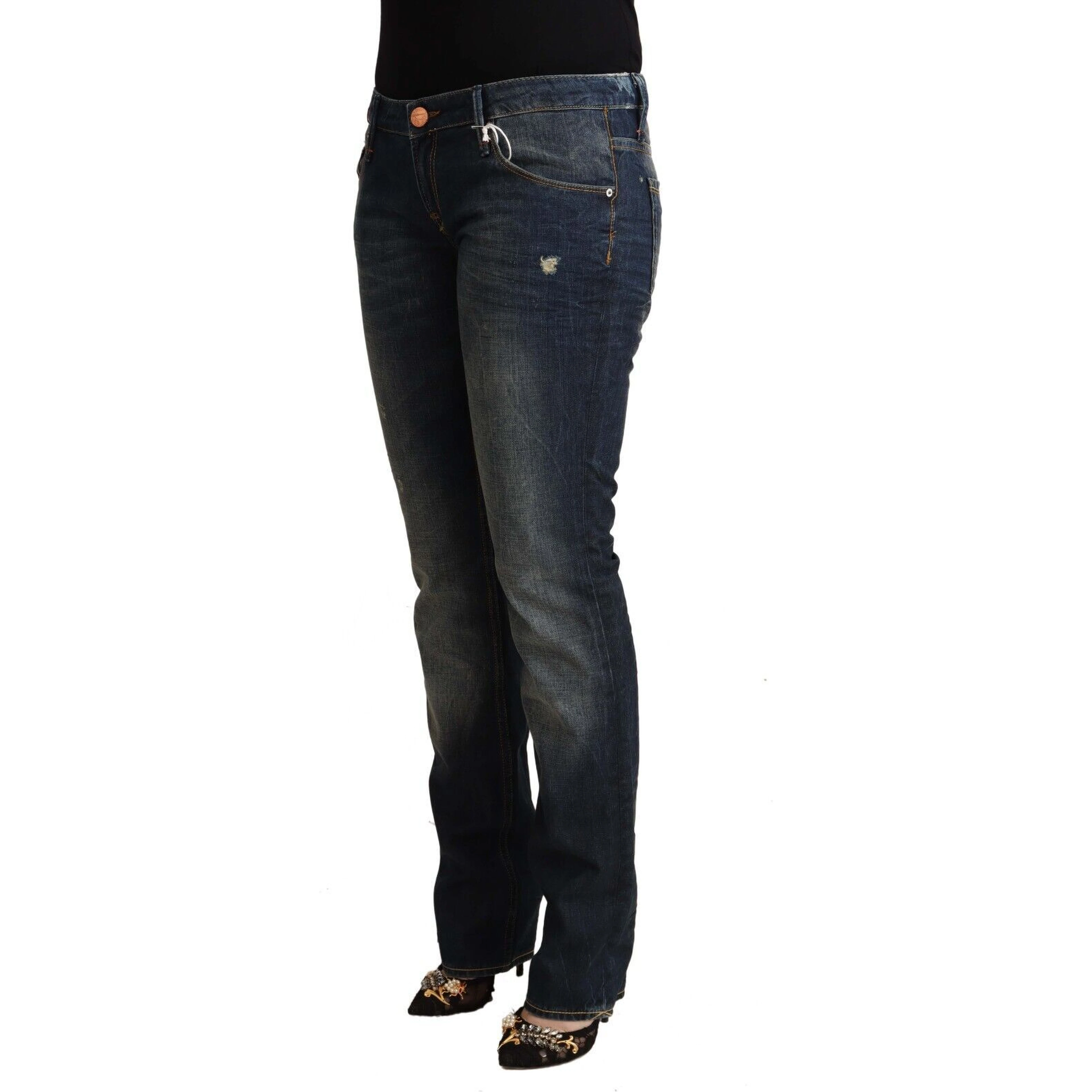 Blue Washed Cotton Low Waist Skinny Denim Jeans