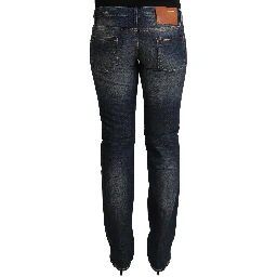 Blue Washed Cotton Low Waist Skinny Denim Jeans