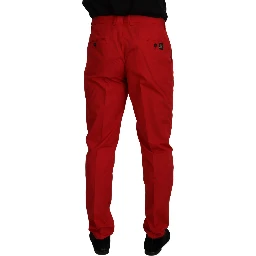 Red Cotton Slim Fit Trousers Chinos Pants