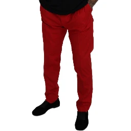 Red Cotton Slim Fit Trousers Chinos Pants