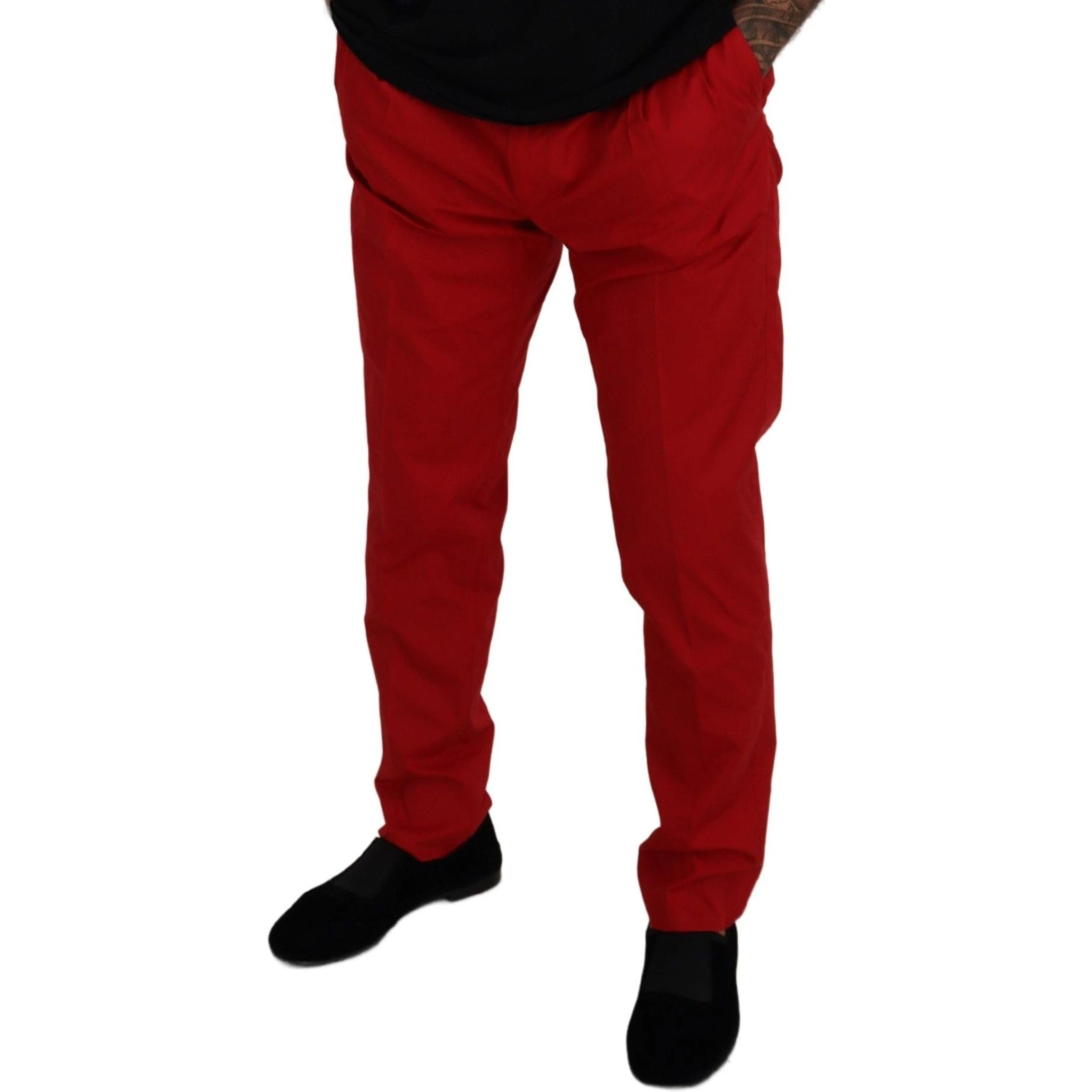 Red Cotton Slim Fit Trousers Chinos Pants